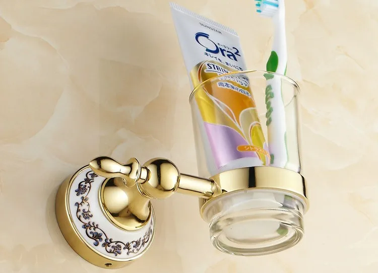 Золотой держатель для зубной щетки стеклянная чашка стакан настенные аксессуары для ванной комнаты 7006GP