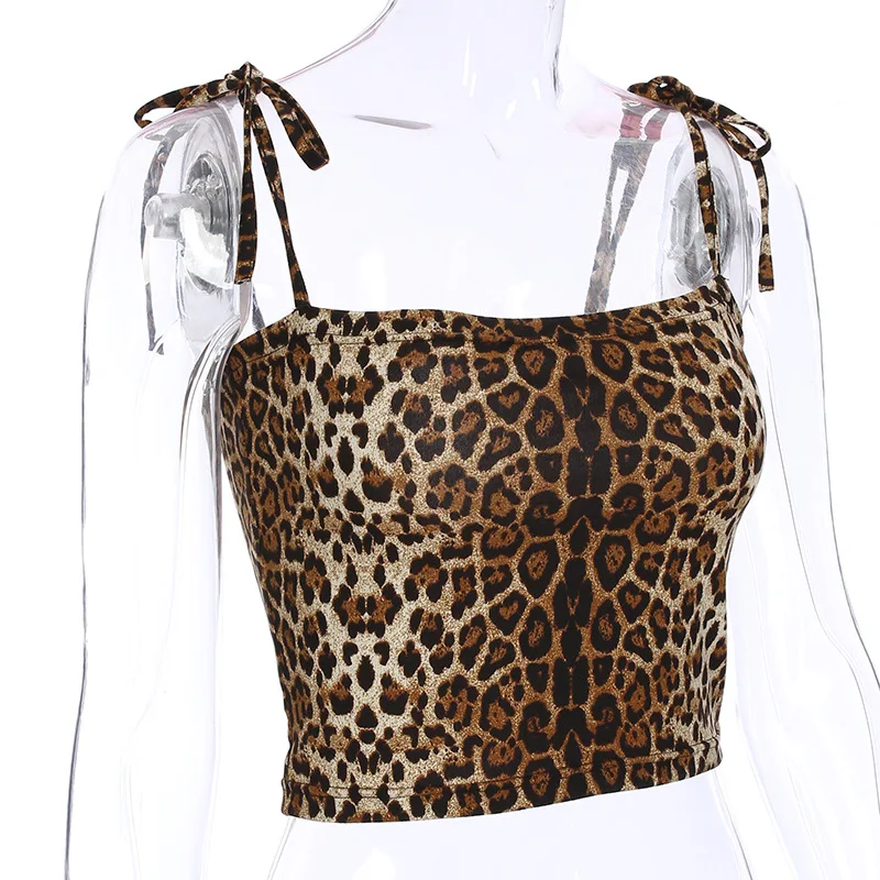 camisole Women Summer Sexy Leopard Printed Crop Top Streetwear Lace Up Strap Camis Night Party Club Animal Pattern Bodycon Top sleep camisole