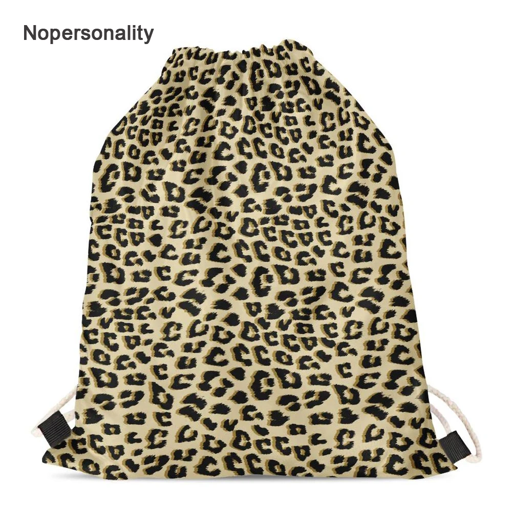 Nopersonality Leopard Print Beach Drawstring Bags for Women Girls Small Travel Storage Bag Kids School Backpacks