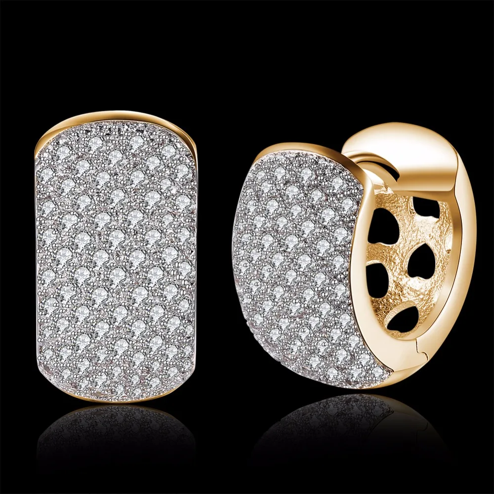 

9mm Wide High Quality New 2017 Gold-color White Crystals Zirconia Hoop Earrings Hollow Out Wedding Jewelry Brincos de Ouro
