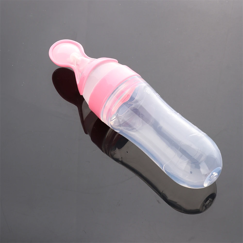 

Useful Safety Silicone Baby Bottle With Spoon Food Supplement Rice Paste Feeding Bottles Convenient And Practical 90ml