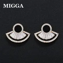 MIGGA дизайн объемное освещение циркониевый вентилятор серьги-гвоздики в форме серьги золотистого цвета Круглый Черная смола модные женские туфли ювелирные изделия