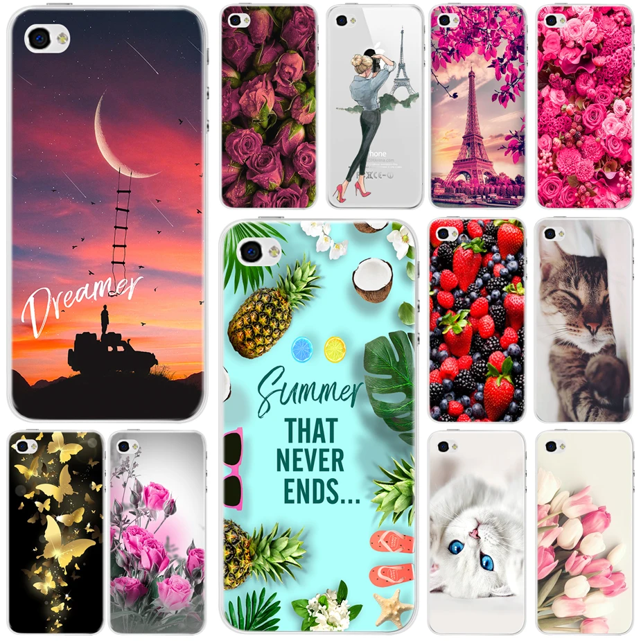 Fiori Dipinto Di Caso Per Il Iphone 4 4S 4 Coque Animale Sveglio Patterned Cassa Del Telefono Della Copertura Posteriore Per Il Iphone 4 4S Custodie D