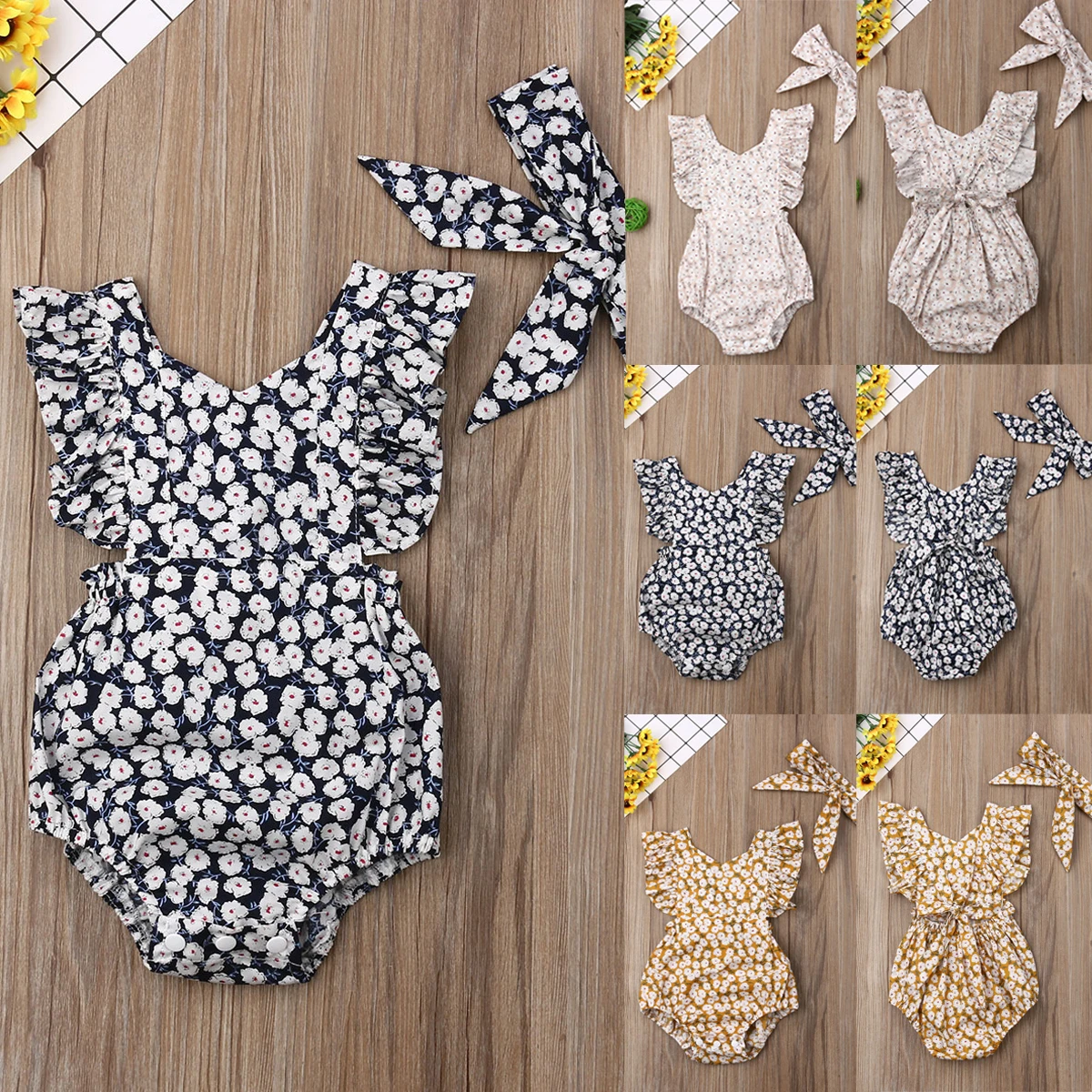 

Toddler Baby Kid Girl Romper+ Headband Jumpsuit Bodysuit Outfit Set One-Piece