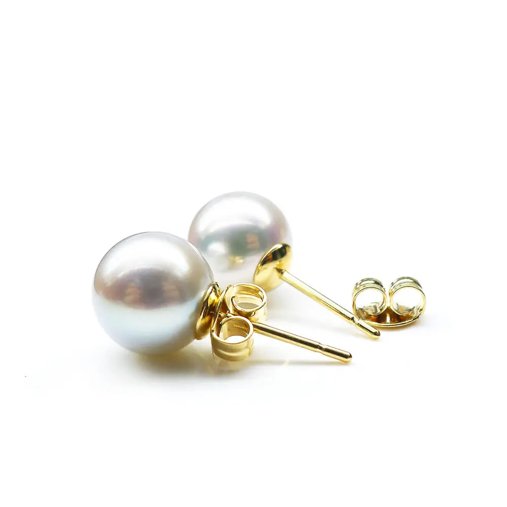 

Free Shipping 6.5-8mm AAA Natural Color Real Akoya Pearl Stud Earrings 18k Yellow / White Gold