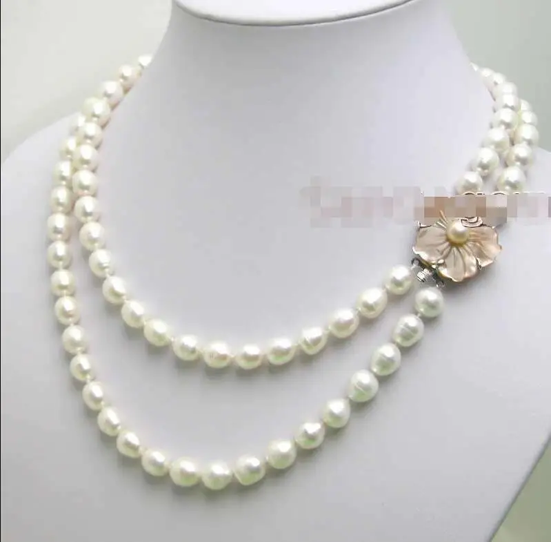 

FREE SHIPPING HOT sell new Style >>>>SALE 6-7MM Rice WHITE Natural freshwater PEARL 17-18" 2 strands NECKLACE