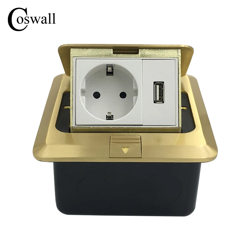 All Copper Panel EU Standard Pop Up Floor Socket Electrical Outlet With USB Port | Обустройство дома