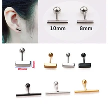 Модные серьги-гвоздики в форме буквы т, серебряный, черный, шариковый винт, нержавеющая сталь, ювелирное изделие для ушей, 16 г, для мужчин и женщин, 1 пара