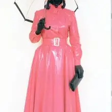 Сексуальное розовое женское платье с длинным рукавом Унисекс латекс экзотический резиновое бальное платье с поясом и молнией сзади