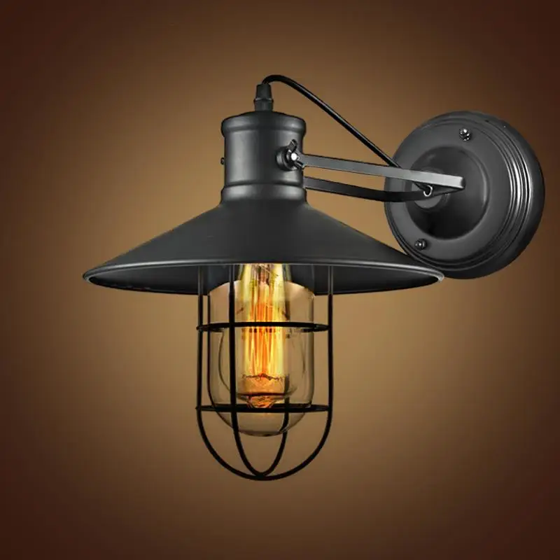 Retro Iron Wall Lamp Wrought Industrial Loft Lamps Wall Sconce Unique Glass Guard Design Cage ...