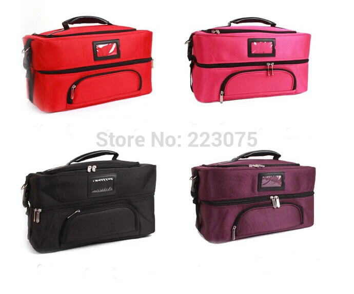 

High quality big Nylon Makeup box Train Bag Handbag large make up Case w/ Removable Tray Cosmetic Jewelry 4 colors