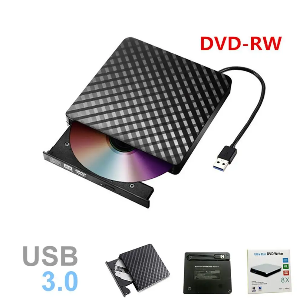 

Plaid Slim USB 3.0 External Optical Drive CD/DVD RW ROM Player Burner Reader