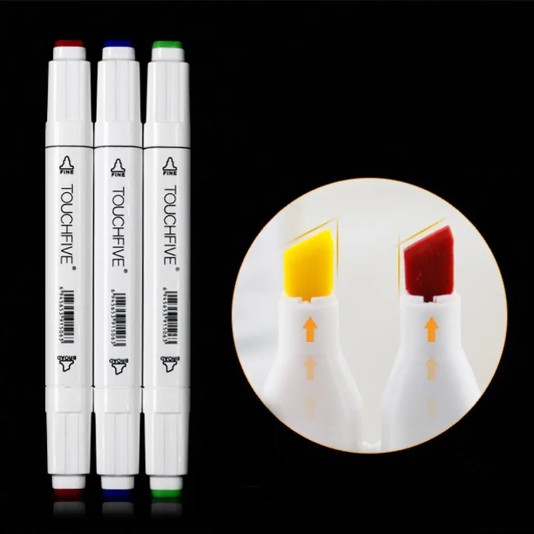 Double Headed Marker Oily Alcoholic Sketch Art Markers 1mm/6mm(0.04inch/0.24inch) White, Black Pen For Drawing