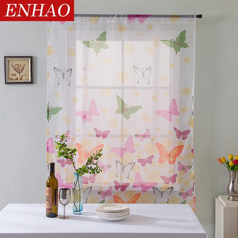 ENHAO cortinas cortas telas de tul cortinas cortas para cortinas de cocina persianas romanas diseño mariposa ventana tratamientos Sheer 3d ENHAO cortinas cortas telas de tul cortinas cortas para cortinas de cocina persianas romanas diseño mariposa ventana tratamientos Sheer 3d