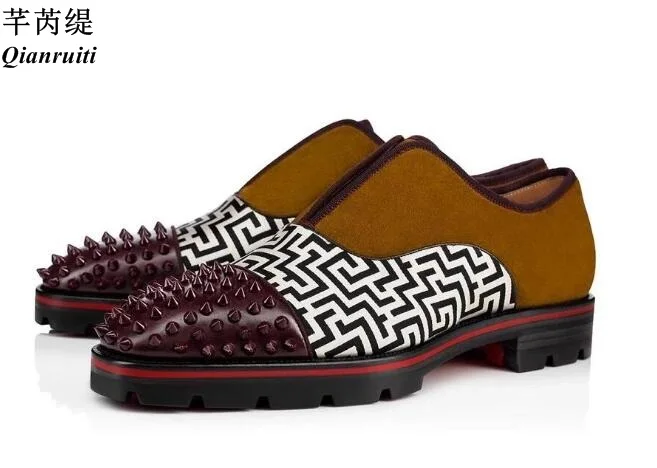 

Qianruiti British Men Fashion Shoes Rivets Studded Loafers Anti-skid Oxfords Lace Up Wedding Party Shoes Men Eu 39-Eu 46