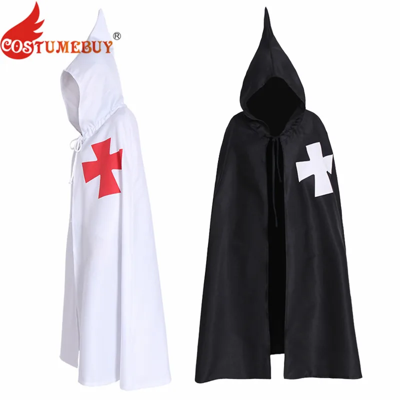 

CostumeBuy Halloween Men's Cloak Cape Crusaders White Black Adult Templar Knight cosplay Costumes Sleeveless Jacket Cape Belt