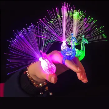 

5pcs Peacock Shape Glowing Finger Ring LED Finger Light Laser Beams Ring Luminous Toys Wedding Supplies Neon Party Glow Stick