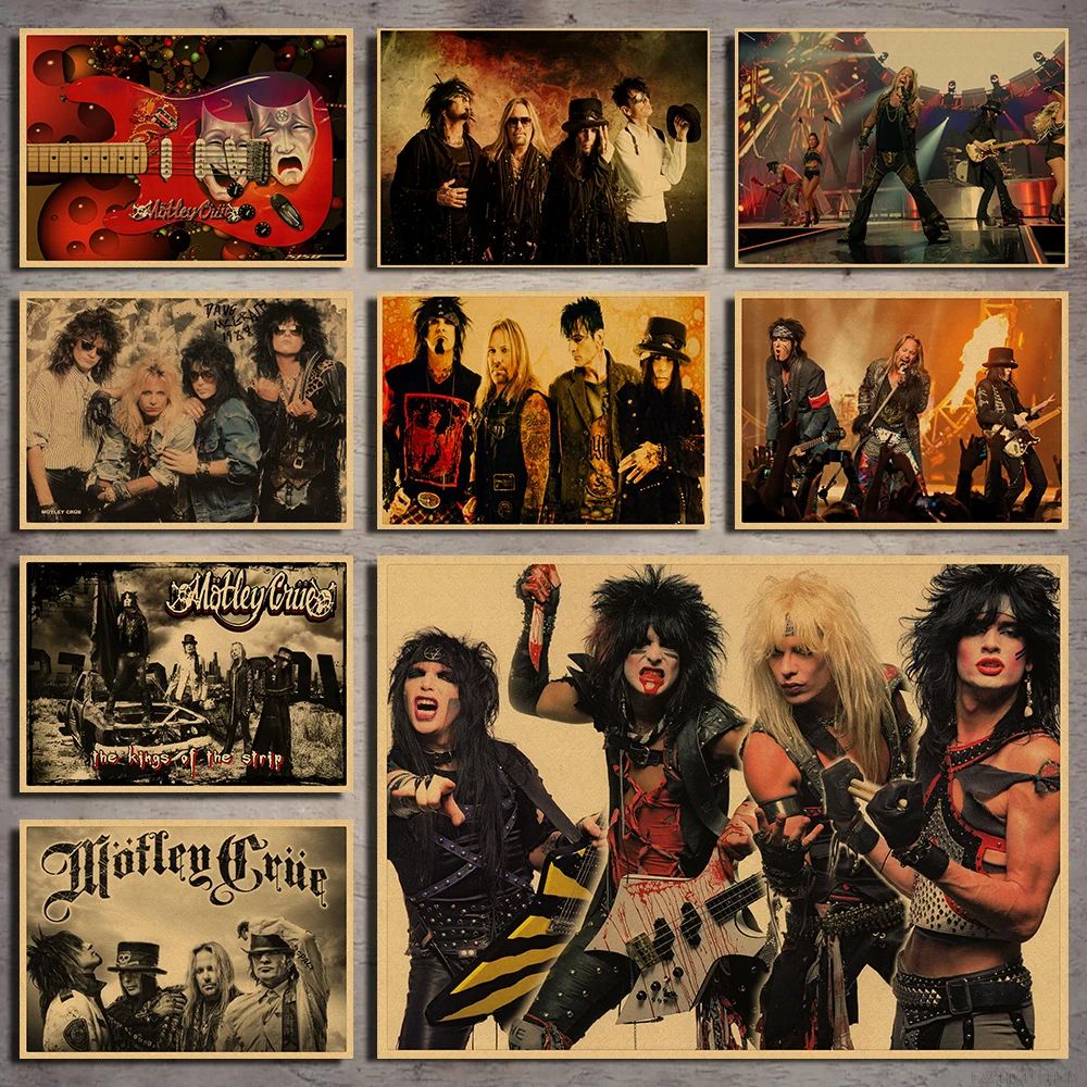 Motley Crue винтажная Ретро рок-группа музыкальная гитара матовая крафт-бумага античный плакат Настенная Наклейка домашний декор 42*30 см