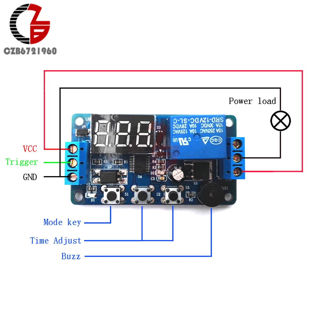 Цифровой светодиодный релейный модуль с задержкой времени постоянного тока 12 В переключатель управления таймером цикл запуска