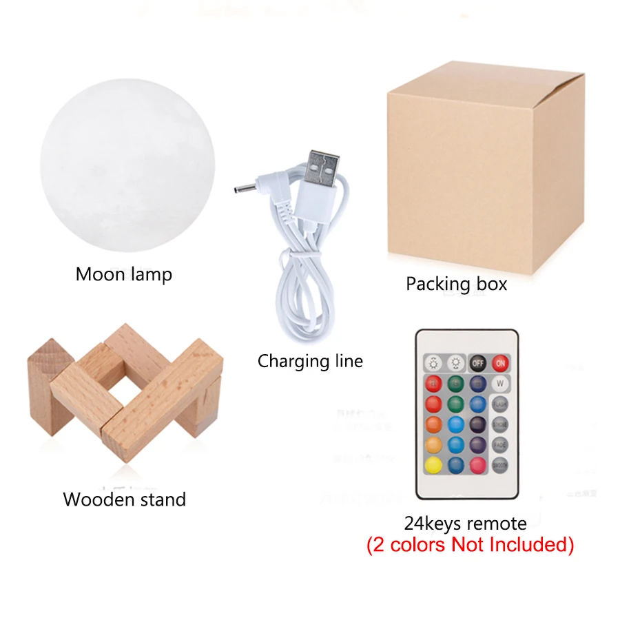  3D Night Light 16 Colors Change with Remote Moon Lamp Rechargeable Touch Control Lights Novelty Nig - 33041959196