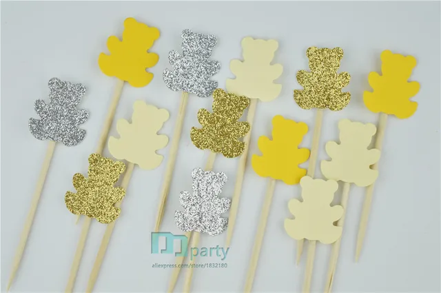 40pcs Teddy Bear Cupcake Toppers Girl Teddy Bear Baby Shower Girl