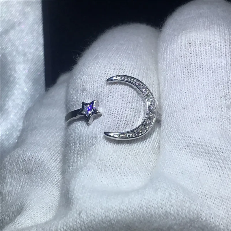 Choucong Moon Star Promise Ring 5A Циркон Камень Настоящее 925 пробы серебряные обручальные кольца для женщин вечерние ювелирные изделия