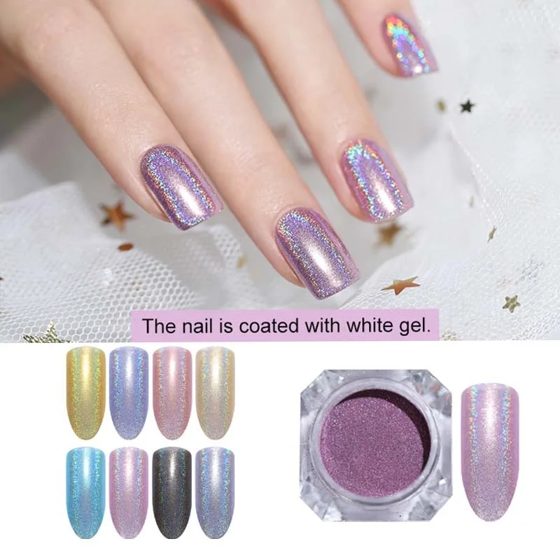 

1g Holographic Laser Glitter Powder Nail Pigment Powder Gradient Shiny Effect Nail Art Chrome Sequins Shining Polish Dust