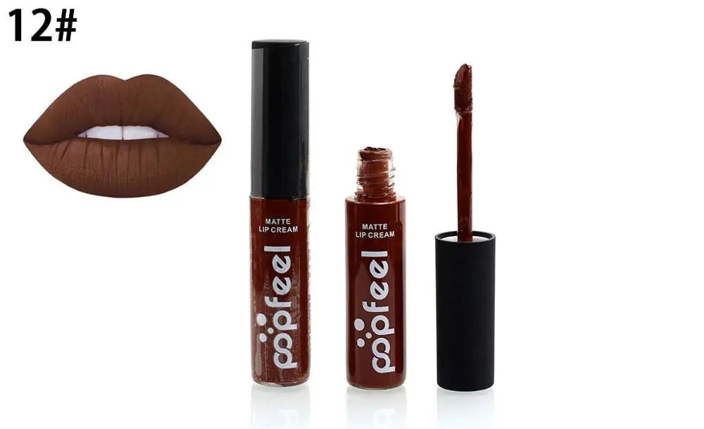 2016-Marca-de-Maquillaje-Impermeable-batom-Tinte-brillo-de-Labios-de-Terciopelo-Rojo-Verdadero-Marr%C3%B3n-Nude (3)