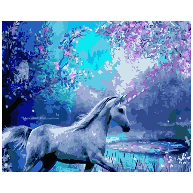 

Painting By Numbers DIY Dropshipping 40x50 50x65cm Cherry blossom unicorn Animal Canvas Wedding Decoration Art picture Gift