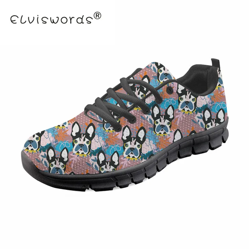 

Abstract French Terrier Printed Women Casual Mesh Sneaker Shoes Fashion Lace Up Flat Shoes Ladies Breathable Flats ELVISWORDS