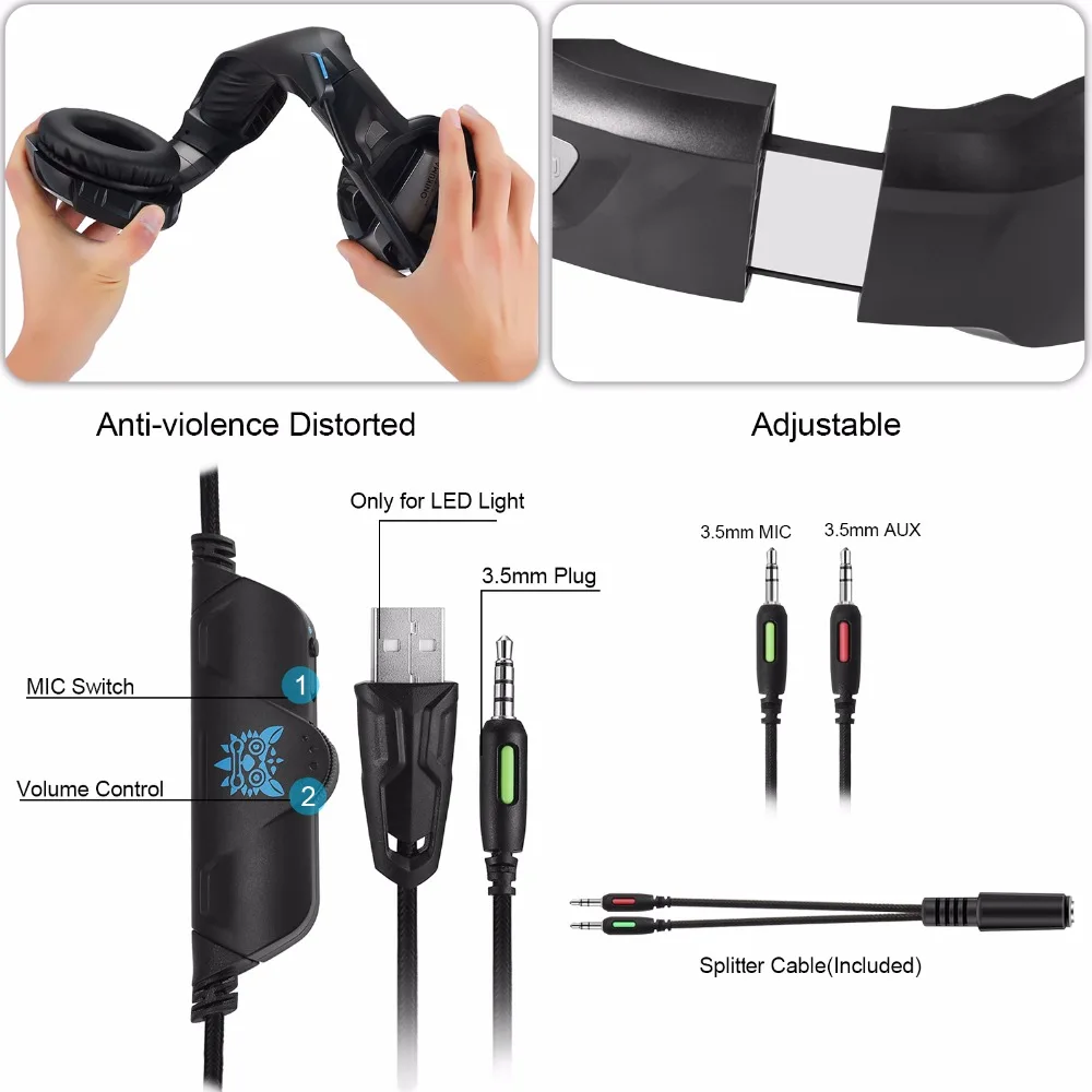 3 5mm Gaming Headphone With Splitter For Computer With Microphone Gaming Headset PS4 For PlayStation 4 New Box One PSP Laptop PC