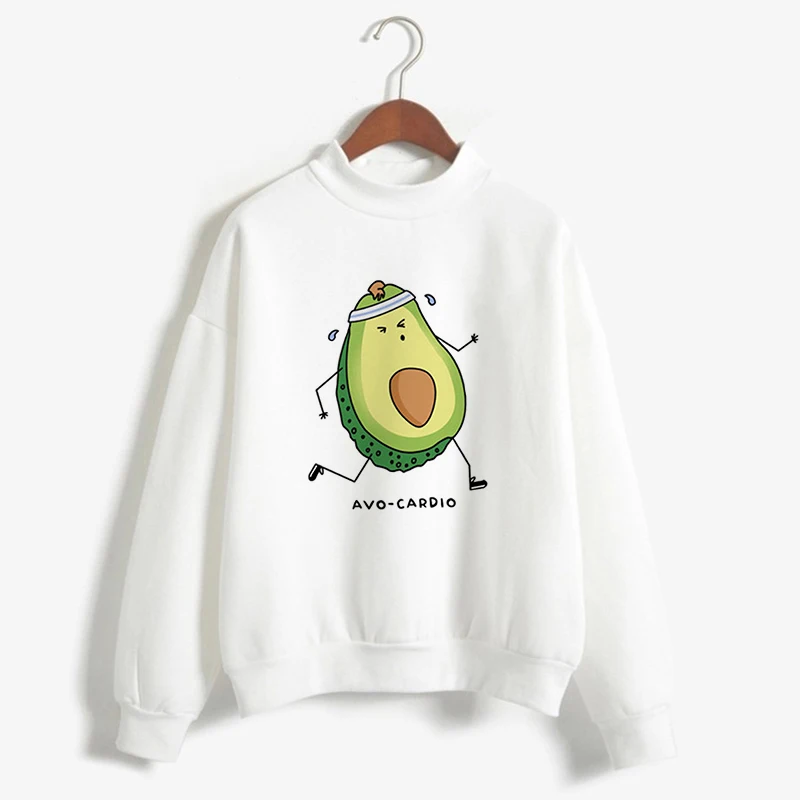 

Harajuku Oversized Pullovers Turtleneck White Hoodies Sweatshirt Kawaii Cartoon Avocado Printed 2019 Long Sleeve Women Clothes