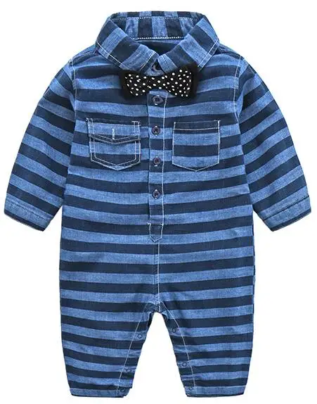 

Denim style baby romper spring and autumn baby boy long-sleeve Pure cotton romper formal dress