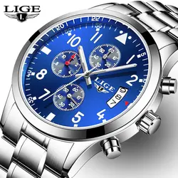 LIGE часы Для мужчин модный бренд многофункциональный хронограф кварцевые часы Для мужчин военные спортивные наручные часы мужской часы