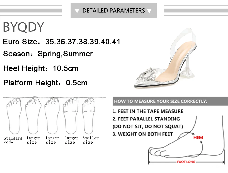BYQDY/Милая прозрачная обувь; женские босоножки с острым носком; неоновые слинбэки; туфли-лодочки; прозрачные туфли на высоком каблуке со стразами; большие размеры