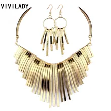 VIVILADY воротник Металлические Ювелирные наборы для женщин эффектные Ожерелья Чокеры серьги из цинкового сплава Свадебная мода макси подарок-аксессуар BFWS