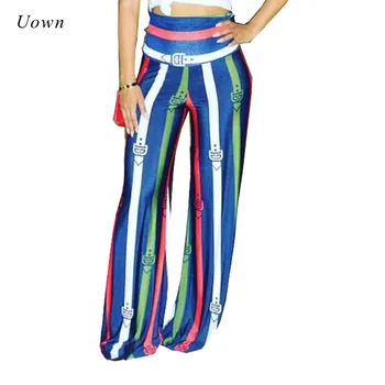 

High Waist Wide Leg Pants Women 2020 Fashion Boho Style Tribal Printed Flare Pants Casual Loose Trousers Striped Palazzo Pants