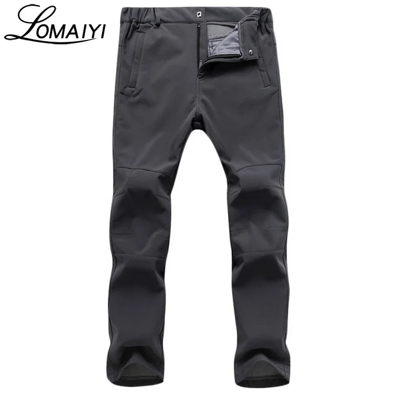 

LOMAIYI Fleece Lining Causal Pants Men Warm Waterproof Snow Work Trousers Winter Khaki Shark Skin Softshell Men's Pants,AM120
