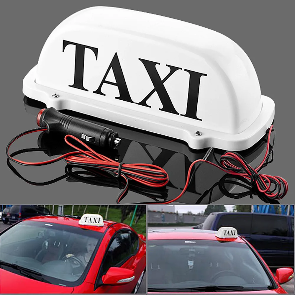 Small Waterproof White Taxi Top Light w/ Magnetic Base & 10Ft 12V Power Cable