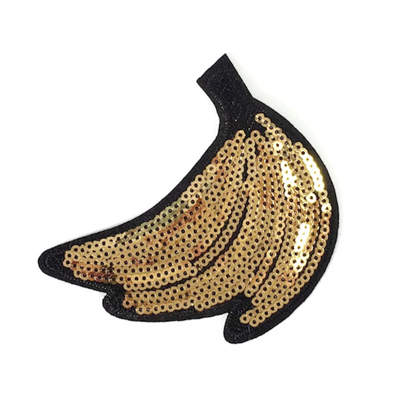 2Pcs Sequin Banana Patch For Clothing Iron on Embroidered Sew Applique Cute Patches Fabric Badge