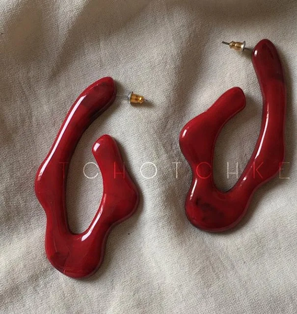 

Red Resin Geo Irregular Stud statement Earrings Party show runway Gown top Brincos punk Hiphop Ins Korean Style boucle d'ore