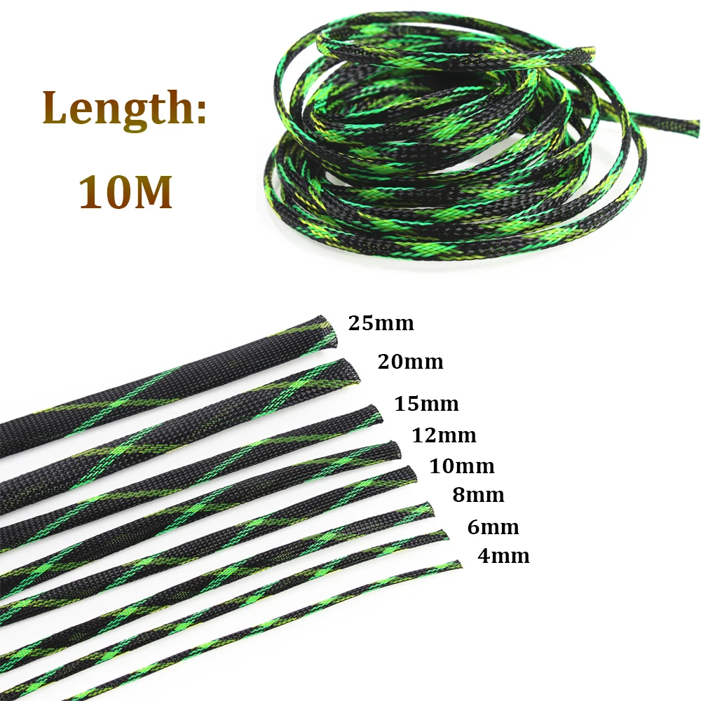

10M Insulation Braided Sleeve 2/4/6/8/10/12/15/20/25mm PET Cable Protection Wire Gland Cables Expandable Braided Sleeving Cables