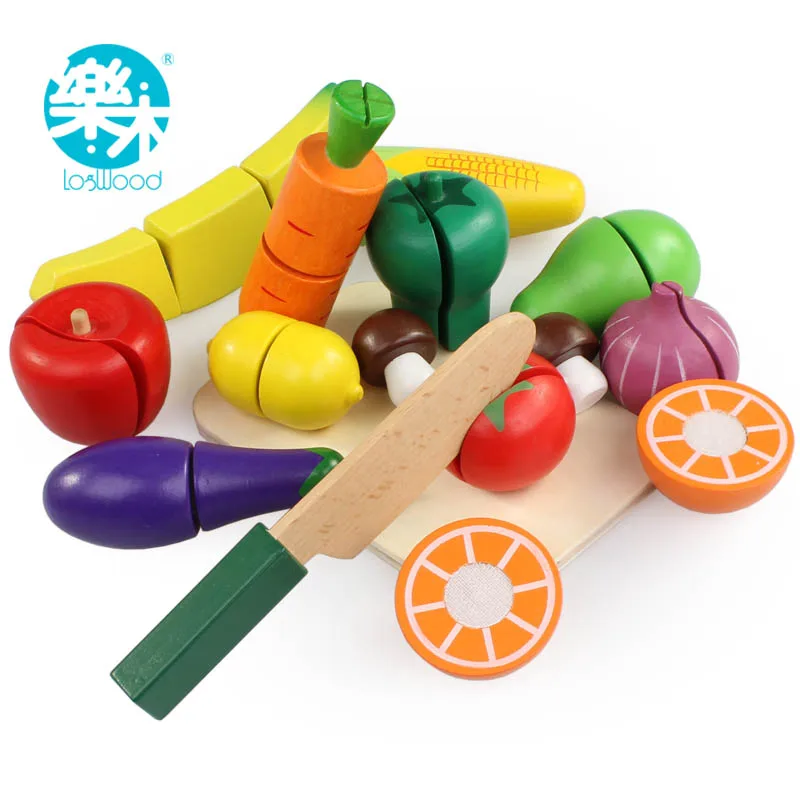 Buy 15PCS/SET Wooden Kitchen Toys Cutting Fruit
