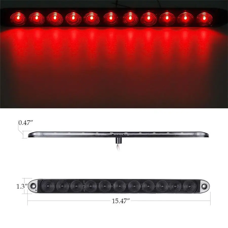 

50PCS/LOT Universal 17INCH 12LED Red Turn Tail Brake Stop Light Bar Chrome Bezel DC 12V waterproof for Pickup Truck Boat