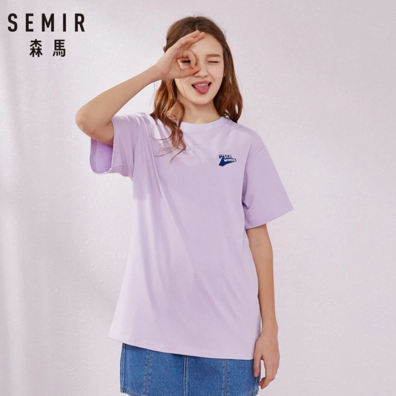 SEMIR футболка с коротким рукавом женская 2019 летняя новая вышивка круглый вырез