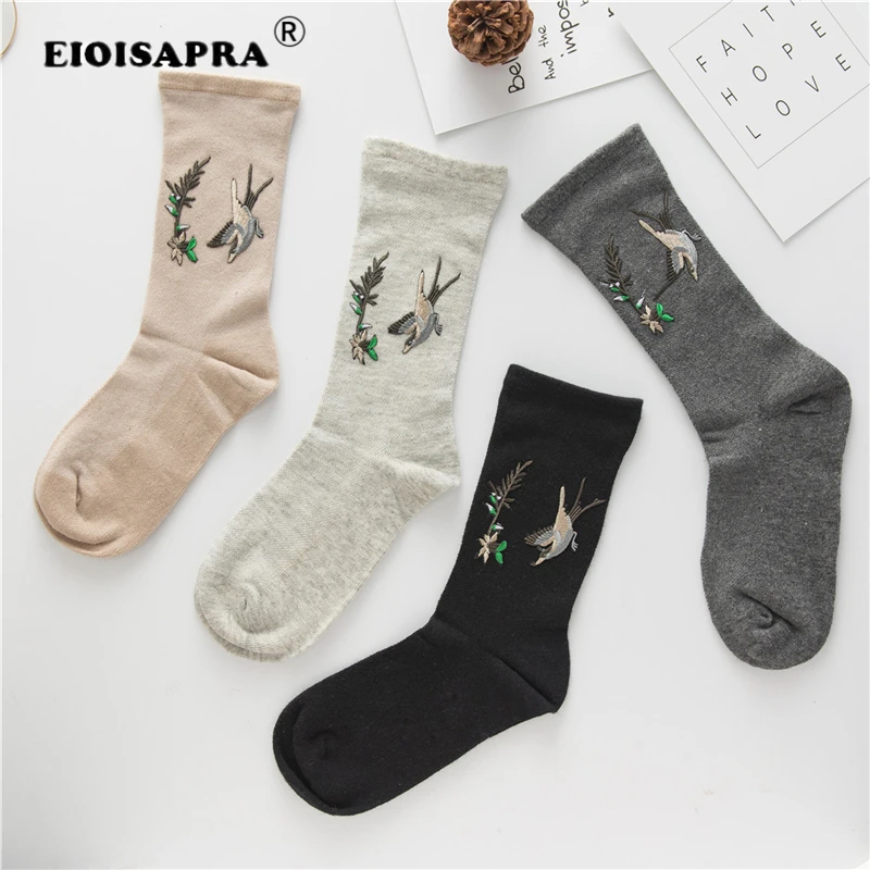 

[EIOISAPRA] Japanese Embroidery Animal Jacquard Pattern Cotton Socks For Women Funny Cool Cute Crew Sox Tube Ankle Mujer Girls