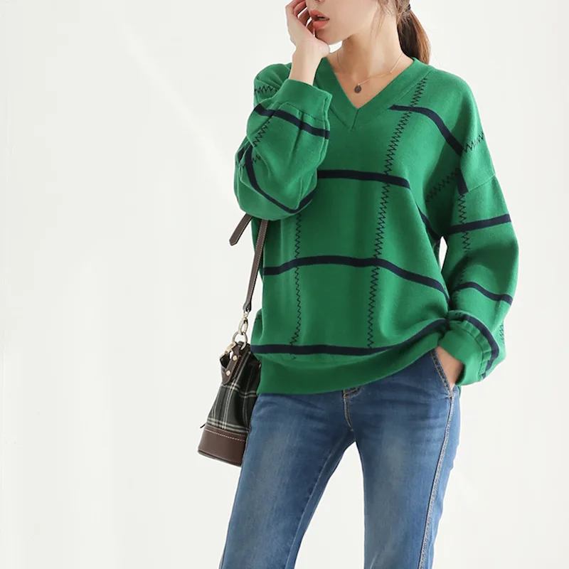 

Female Korean Harajuku Hong Kong-flavored Loose Striped Sweater Women's Sweaters Japanese Kawaii Ulzzang Clothing For Women