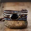 Native Inspired Designer Leather Bracelet Black Onyx Mix 5 Strands Woven Wrap Bangles Bohemian Jewelry Dropship ► Photo 2/4