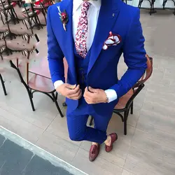 2019 мужские свадебные смокинги индивидуальные максимумом нагрудные Мужские костюмы Slim Fit Мужской Блейзер пиджак брюки жилет мужской костюм