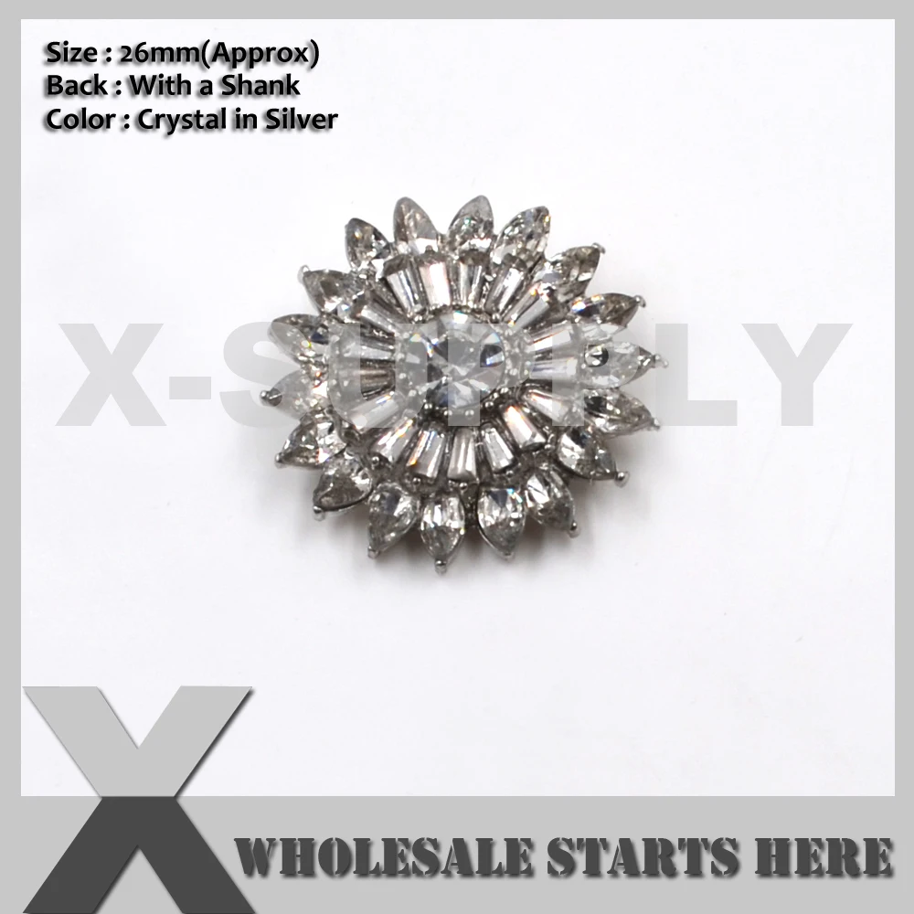 

26mm Round Silver Crystal Rhinestone Buttons,Used for Wedding Invitation,Brooch Bouquet,Flower Centers,Sewing